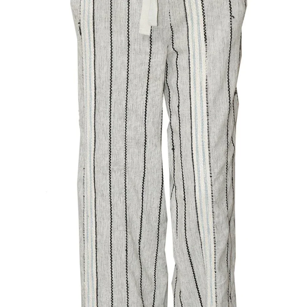 Free People Take Me To Paris Stripe Printed Pants Pocket Pull On Gray New M